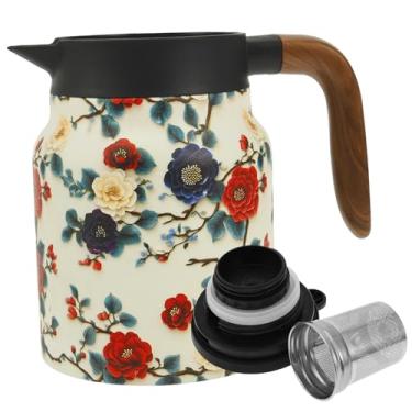 Imagem de ZFLYCANP Bule de chá com padrão vintage, bule isolado, garrafa térmica de aço inoxidável com alça antiescaldante, infusor removível para bebidas quentes de escritório em casa (branca)