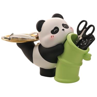 Imagem de Porta-canetas Panda Resin com banheira de bambu para mesa de escritório