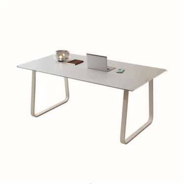 Imagem de Mesa de trabalho Creme vento mesa estudante casa pequena placa de rocha branco puro desktop escritório moderno simples retângulo(130 * 70 * 75cm)
