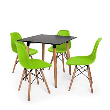 Imagem de Kit Mesa Jantar Eiffel 80x80cm Preta + 04 Cadeiras Charles Eames - Verde