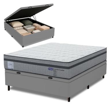 Imagem de Cama Box Baú Casal Probel Molas Ensacadas Euro In 138x188x71cm Guarda Costas Stone Branco/Cinza