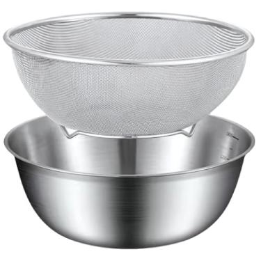 Imagem de Conjunto de coadores de cozinha de aço inoxidável, tigela e peneira de malha fina inclui, cesta de malha de filtro resistente para cozinha, máquina de lavar louça segura, ideal para lavar legumes