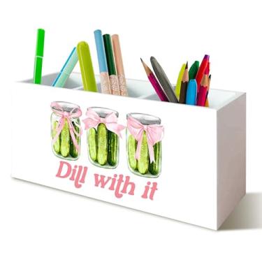 Imagem de YTRGI Coquette organizador de lápis de caneta, laço rosa, para escrivaninha, presentes para amantes de picles, presente para mulheres, placa de bloco de caixa de madeira para decoração de mesa e