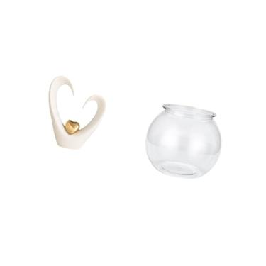 Imagem de Fenteer Escultura Minimalista em Forma de Coração E Vaso Transparente para Aquário, para Sala de Estar Moderna, Quarto, Mesa, Prateleira, Entrada, Decoração D