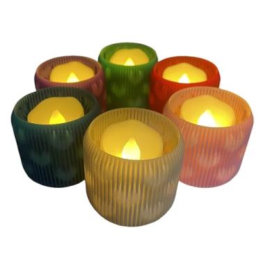 Imagem de Castiçal romântico em forma de coração para velas LED Tealights, 6 conjuntos de velas de LED com controle remoto (vermelho)
