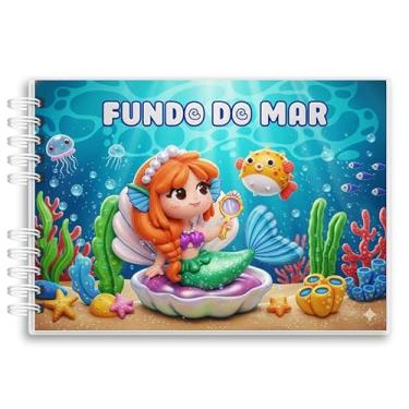 Imagem de Livro De Colorir Fundo do Mar Capa Holográfica 43 Desenhos Folha Grossa Capa Dura Wire-o A5 colorindo Sereia Cute
