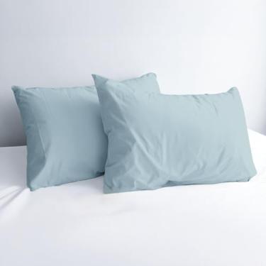 Imagem de Conjunto de 2 fronhas padrão azul claro 800 fios com 2 fronhas 100% algodão egípcio com fibra longa e trama de cetim, hotel macio e sedoso - como capas de travesseiro de cama para dormir confortável