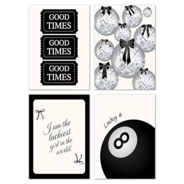 Imagem de Decoração de arte de parede de quarto infantil, estampas de parede de coquete de arco preto para meninas adolescentes, oito pôsteres de pintura para casa, quarto, faculdade, dormitório, decoração de