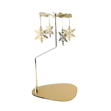 Imagem de TBAKPU Castiçal de floco de neve giratório dourado – Carrossel giratório com luz de tealight, uma bandeja de metal elegante, perfeito como peça central para decoração de casa, casamentos e decorações
