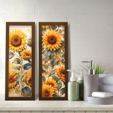 Imagem de Kit 2 Quadros Decorativos Lavabo Aquarela Girassol Floral Flores - Del