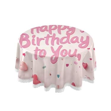 Imagem de SEHANY Toalha de mesa redonda para festa de feliz aniversário de 152 cm, tecido lavável sem rugas, toalha de mesa redonda com decoração de renda para decoração de aniversário de restaurante