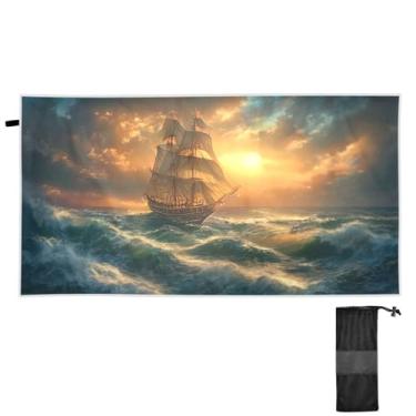 Imagem de ATTX Toalha de praia com pintura a óleo de barco à vela 76 x 152 cm - Cobertor de microfibra leve de secagem rápida e resistente à areia para piscina, ioga, academia e viagens | Esportes de banho de