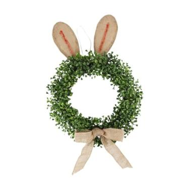 Imagem de UGPLM Guirlanda decorativa para porta de entrada, fofa e criativa, com laço, coelhinho da Páscoa, flor artificial para decoração de festas, café e parede.