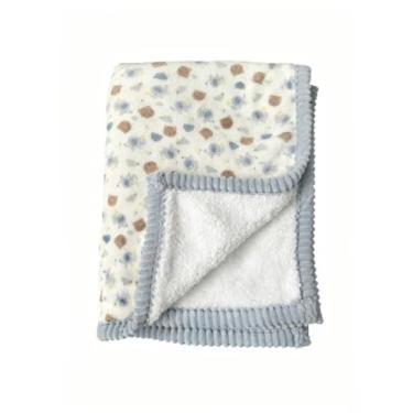 Imagem de Cobertor de lã de ovelha de pelúcia dupla face, adequado para todas as idades, 76 x 101 cm, lã de cordeiro e veludo de leite, estilo moderno com borda decorativa