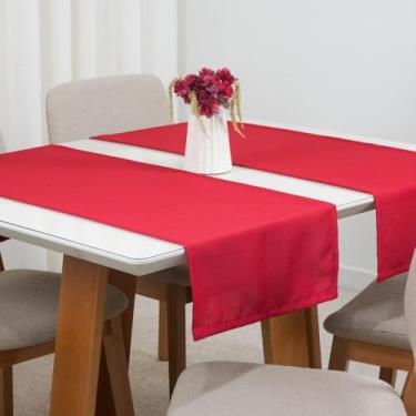 Imagem de Caminho de Mesa Oxford Maquinetado, 130x40cm, Tecido Poliéster 100%, com Bainha, Corredor de Mesa Decorativo, Resistente e Lavável (Vermelho)