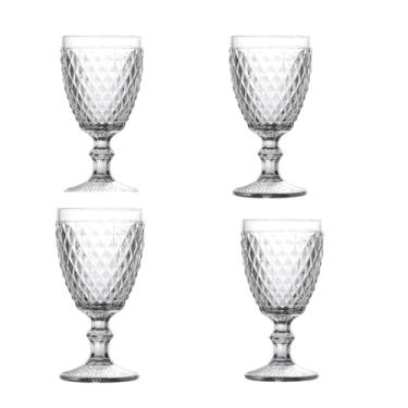 Imagem de Taças de Vinho Bico de Abacaxi, Vidro Transparente, 230ml, 16cm Altura, Conjunto com 4 Peças