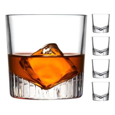 Imagem de NUDE Conjunto de 4 copos de uísque – Caldera 262 g cristal sem chumbo pedras antiquadas copos para uísque, uísque e Bourbon – Base com motivo em forma de V, pode ir à lava-louças