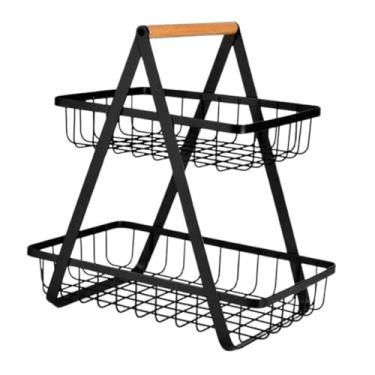 Imagem de Bandeja Para Frutas Com Duas Camadas — Rack Para Armazenamento De Frutas E Legumes Na Cozinha(FRUTEIRA 2 ANDARES PRETA)