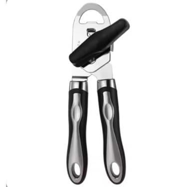 Imagem de Abridor de Latas Profissional com Cortador de Aço Inox e Cabo Antiderrapante, Manual, Prateado e Preto