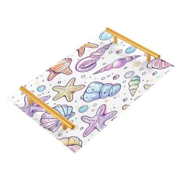 Imagem de Wassud Seashells Bandeja de banheiro Bandejas de acrílico para perfume, alça de maquiagem, cômoda, quarto, cozinha, mesa, 30 x 20 cm