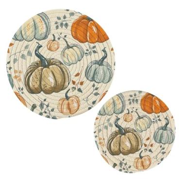 Imagem de Wassud Conjunto de trivet de abóboras desenhadas à mão para pratos quentes, suportes redondos de algodão, almofadas quentes, porta-copos elegantes, decoração de cozinha e acessórios, 2 peças