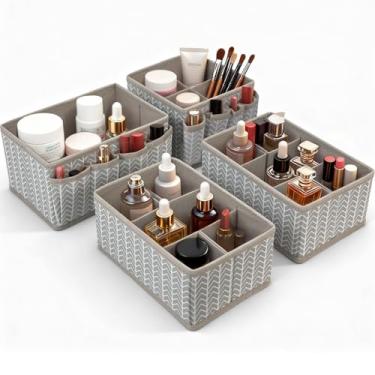 Imagem de VERONLY Cestos de armazenamento de cosméticos, organizador de maquiagem, caixa de armazenamento multifuncional ajustável, divisória de gaveta de mesa para pincéis de maquiagem, bancada ou cômoda de