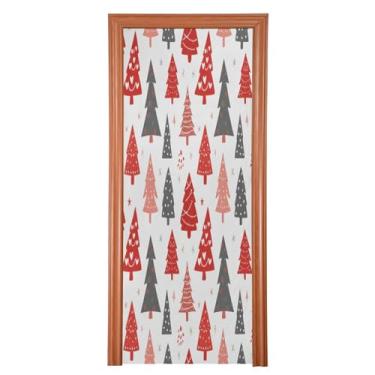 Imagem de Qilmy Decoração de capa de porta de árvore de Natal 89 x 200 cm tecido grande placa de decoração de festa de feriado para porta da frente varanda decoração externa janela parede 303