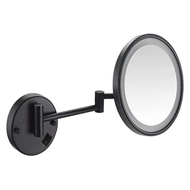 Imagem de Espelho de maquiagem montado na parede - ampliação de 3/5/7/10x Espelho de banheiro extensível giratório de 20 cm, recarregável por USB, versão atualizada, espelho cosmético