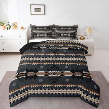Imagem de jejeloiu Conjunto de edredom com design nativo americano do sudoeste, tamanho queen, asteca ocidental, para crianças, meninos, meninas, tradicional navajo do sudoeste, geométrico, decoração de quarto