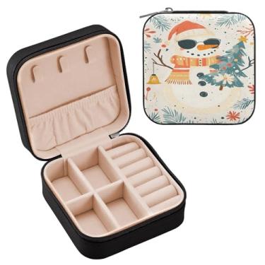 Imagem de Wassud Estojo de joias de viagem de boneco de neve legal para mulheres, meninas, senhoras, noiva, mini organizador de joias de couro PU, caixa quadrada de armazenamento de joias para brincos, anéis