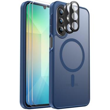 Imagem de Capa para celular Samsung Galaxy A26 5G magnética à prova de choque, [apto para MagSafe] [protetor de tela de vidro + protetor de lente da câmera] Capa translúcida antiimpressão digital para Samsung