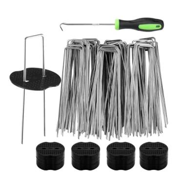 Imagem de predolo Conjunto de 50 estacas de jardim em formato de U com ganchos para fixação em telas de contenção de ervas daninhas, tendas e tubos de irrigação.