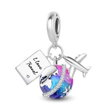 Imagem de 1 peça de berloque de prata para turnê mundial moderna adequada para mulheres, faça você mesmo e roupa diária combinando joias decoração presente para mamãe