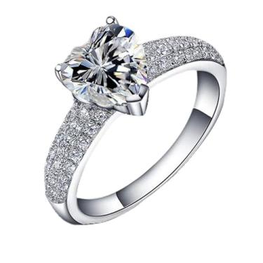 Imagem de Anéis de noivado requintados banhados a ouro branco em forma de coração com zircônia cúbica embutida, anéis de compromisso, festas noturnas, presentes de dia dos namorados, alianças de eternidade para