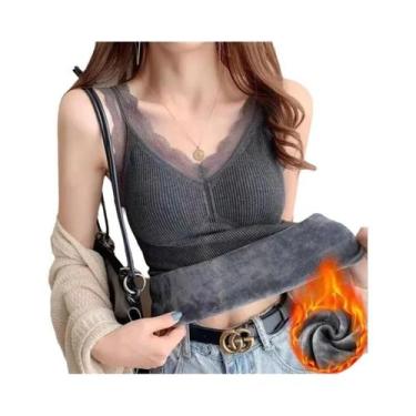 Imagem de Camiseta Térmica Feminina Sem Mangas Para Inverno, Top De Renda Com Su