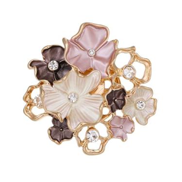 Imagem de lureme Broche floral vintage vazado, broche de lapela de strass esmaltado dourado e prata para mulheres, blazer casaco, vestido, chapéu, joias de casamento (br000019), standard, Liga de aço, Sem Pedra
