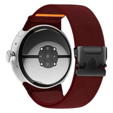 Imagem de Zspoly Pulseira masculina de nylon Pixel Watch 4 de 41 mm, para relógio Google Pixel 1/2/3, com fivela de paraquedas, elástica, esportiva, trançada, vinho, tecido impermeável