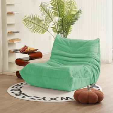 Imagem de N&V Cadeira Fireside, sofá de chão sem braços de meados do século, poltrona de veludo cotelê premium macio, cadeira de espuma para sala de estar, quarto e escritório (menta)