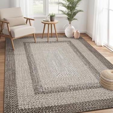 Imagem de RUGSREAL Tapetes laváveis para sala de estar, boho, resistente a manchas, trançado, estampado, tapete grande para quarto com suporte de borracha, tapete rústico para decoração de casa, escritório