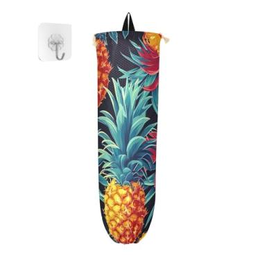 Imagem de Dispensador de saco de mercearia tropical de abacaxi quente, organizador de sacos para armazenamento de sacolas plásticas de cozinha, organizador de sacolas de supermercado reutilizável