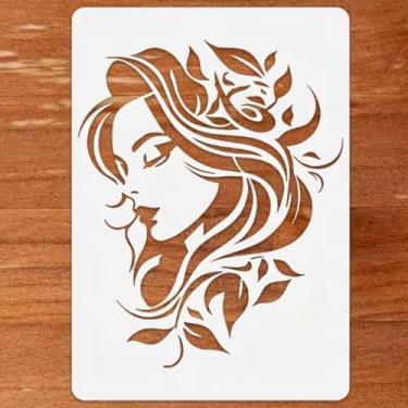 Imagem de Estêncil de pintura facial de deusa, estênceis de PET reutilizáveis, modelos de artesanato, estêncil de desenho para pintura em madeira, parede, móveis de tela (29 x 20 cm)