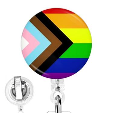 Imagem de Carretel de crachá de enfermeira com bandeira de orgulho Progress Inclusivity - Clipe retrátil feito à mão para enfermeiros, estudantes de enfermagem e equipe médica