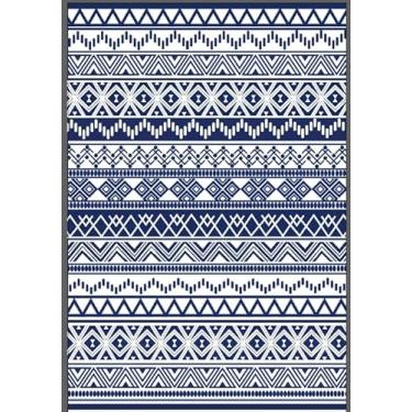 Imagem de Strickland Home Tapete externo impermeável 1,5 x 2,4 m, tapete de palha de plástico reversível para pátio, tapete externo grande para trailer, pátio, acampamento, quintal, deck, praia, azul marinho e