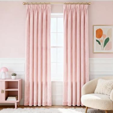 Imagem de Cortinas plissadas de veludo rosa bebê com 213 cm de comprimento, conjunto de 2 painéis para sala de estar, moderno, elegante, tecido de veludo luxuoso, cortinas de janela escurecimento de quarto