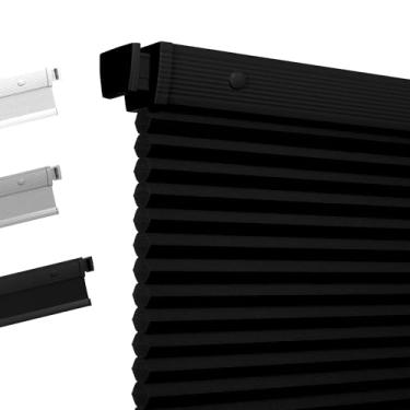 Imagem de Boolegon Persianas celulares sem perfuração para janelas internas, persianas de colmeia com redução de ruído e isolamento térmico, persianas blackout sem fio, fácil de instalar, 66 cm L x 164 A, preto