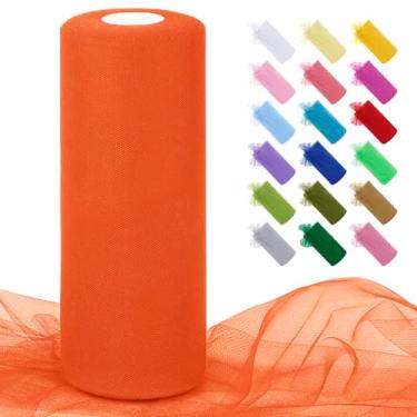 Imagem de JeogYong Rolos de tecido de tule laranja 30,5 cm por 100 metros de tecido de malha de poliéster fita de tule para saias tutu, embrulho de presente, decoração de aniversário/festa/casamento, artesanato