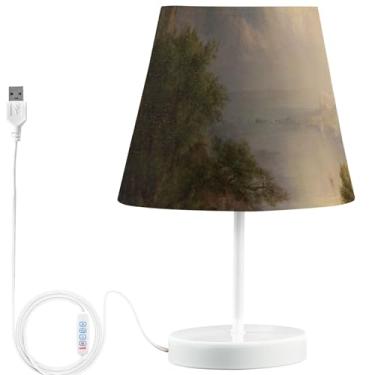 Imagem de TSENQUE Candeeiro de mesa lateral personalizado da igreja Frederic Edwin do Mar Egeu bonito candeeiro de cabeceira LED mesa de cabeceira recarregável por USB, lâmpada quente que muda de cor única