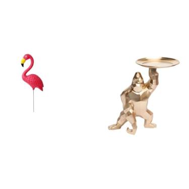 Imagem de Whtkoph Escultura de Jardim em Forma de Flamingo com Bandeja, Ornamento de Resina para Jardim de Fadas, Ideal para Decorar Varandas, Salas de Estar E Muito Ma