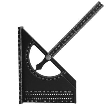 Imagem de Jiawu Transferidor de Madeira 3D Régua Quadrada Medidas Claras e Precisas Liga de Alumínio à Prova de Ferrugem 0-180 Graus Ajustável para Entusiastas de DIY (Preto)