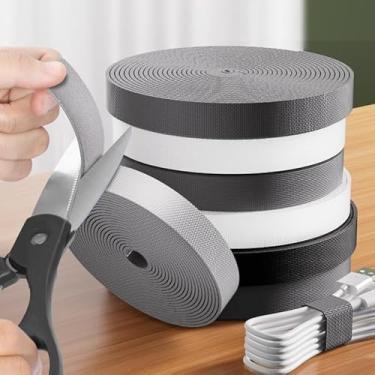 Imagem de Abraçadeiras reutilizáveis - Correias organizadoras de fios multiuso para cabos de carregamento, fixadores de gerenciamento de cabos de mesa (branco)